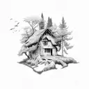 Forest farm elements scattered throughout the design tattoo design idea