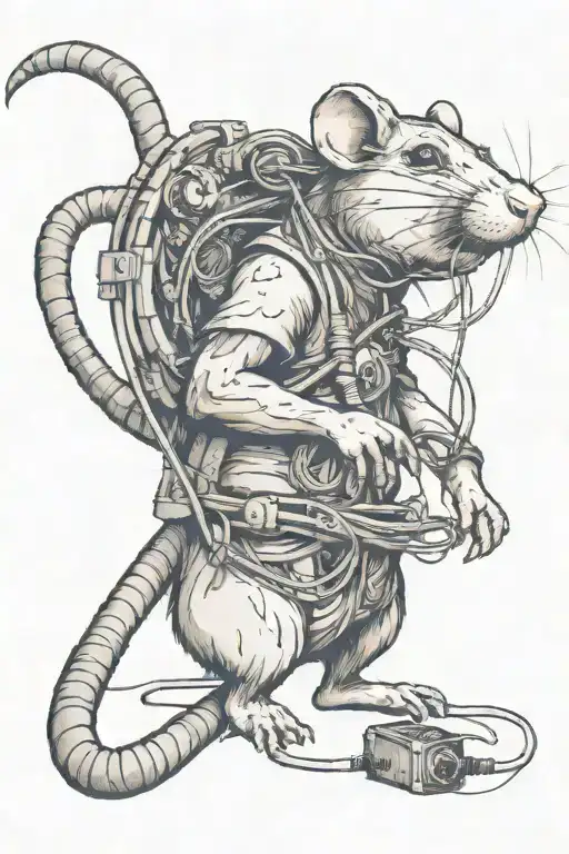 cute rat holding cables tattoo design idea