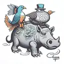 bird standing on hippo's head  tattoo design idea