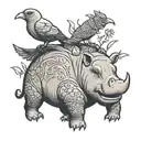 bird standing on hippo's head  tattoo design idea