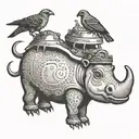 bird standing on hippo's head  tattoo design idea