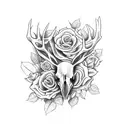 elk skull with vines and roses  tattoo design idea