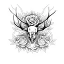 elk skull with vines and roses  tattoo design idea