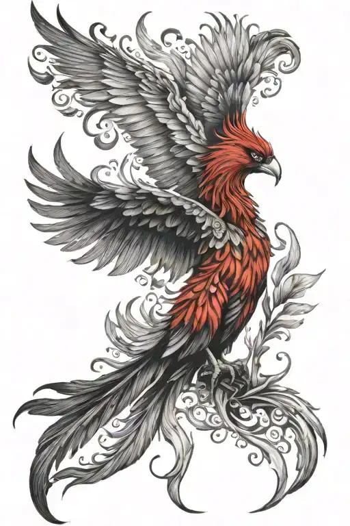 red and black realistic pheonix rising tattoo design idea