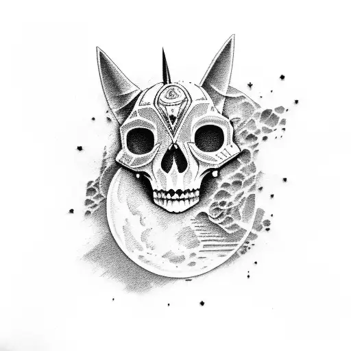 Moon anubis skull tattoo design idea