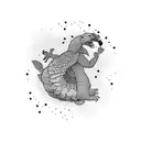 Create a captivating tattoo featuring a pangolin playing the piano tattoo design idea