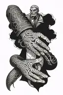 suit handshake with snake wrapped tattoo design idea