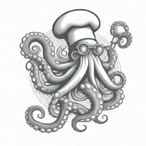 An octopus chef with chef hat and knife tattoo design idea