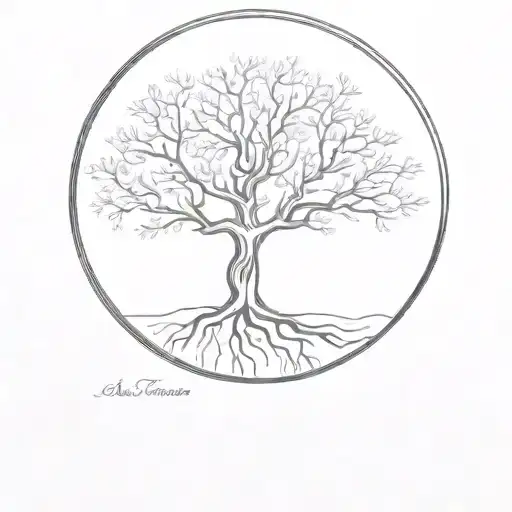 tree in a circle autumn tattoo design idea
