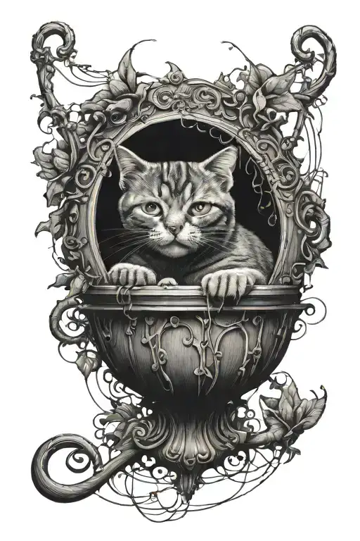 dark version of cat the the cradle busy busy busy tattoo design idea
