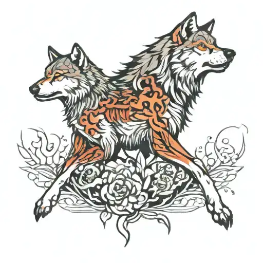 wolf with cub howling tattoo design idea