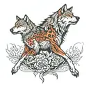 wolf with cub howling tattoo design idea