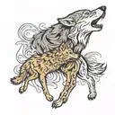 wolf with cub howling tattoo design idea
