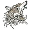 wolf with cub howling tattoo design idea