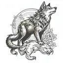 wolf with cub howling tattoo design idea