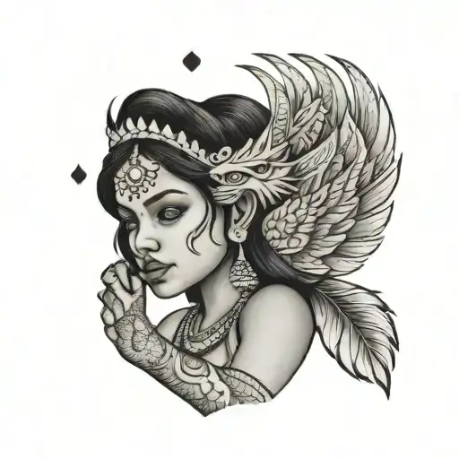 An Indian american girl with holding a heart,and love by dragon tattoo design idea