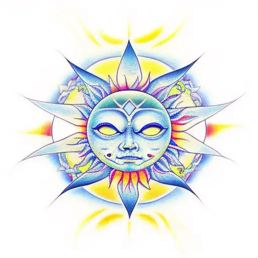 sun, moon, wave ,butterfly and then the gratitude symbol. tattoo design idea