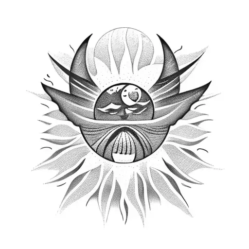 sun, moon, wave ,butterfly and then the gratitude symbol. tattoo design idea