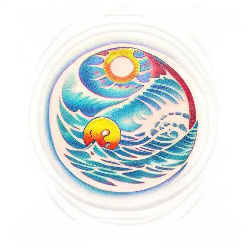 sun, moon, wave ,butterfly and then the gratitude symbol. tattoo design idea