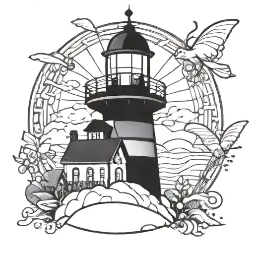 bright, dazzling, flashing light house tattoo design idea