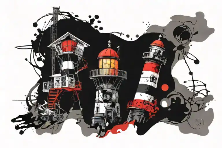 bright, dazzling, flashing light house tattoo design idea