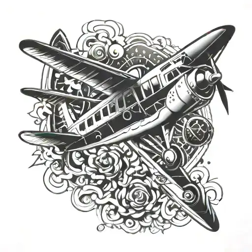 bright, dazzling, flashing  plane  tattoo design idea
