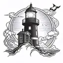 bright, dazzling, flashing light house tattoo design idea