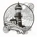 bright, dazzling, flashing light house tattoo design idea