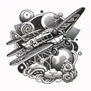 bright, dazzling, flashing  plane  tattoo design idea