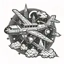 bright, dazzling, flashing  plane  tattoo design idea