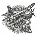 bright, dazzling, flashing  plane  tattoo design idea