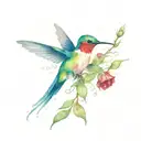 hummingbird and bee on red rose  tattoo design idea