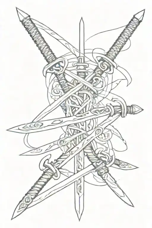Three katana swords crossed tattoo design idea