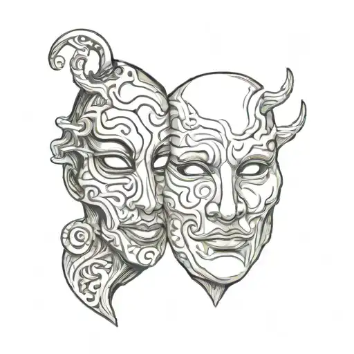 2 faced mask holding tattoo design idea