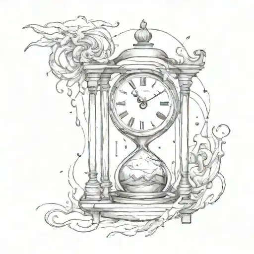 clock inside a hourglass with roman numerals dripping blood tattoo design idea
