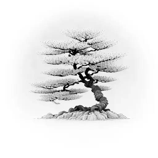 bonsai tree merging into cherry blossoms tattoo design idea