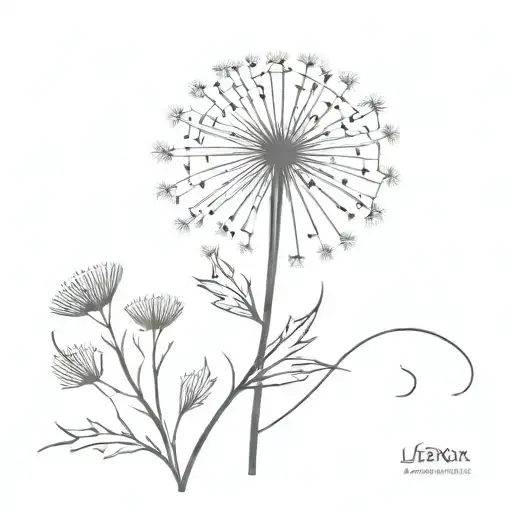 blown Dandelion with cross stem  tattoo design idea