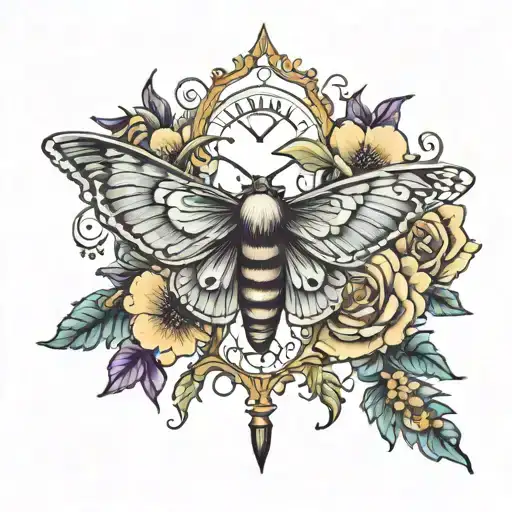 moth flowers and chandelier design with moon tattoo design idea