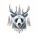 mountain, stream, bear, deer tattoo design idea
