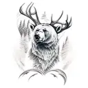 mountain, stream, bear, deer tattoo design idea