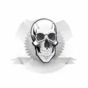 skull  bandana covering  face with motorcycle speedometer, gears, pistons tattoo design idea