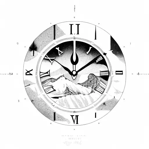 Rocky Mountains with clock with Roman numerals of November 27 2007 tattoo design idea