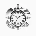 Rocky Mountains with clock with Roman numerals of November 27 2007 tattoo design idea