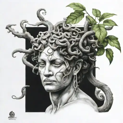 statue Medusa botanical tattoo design idea