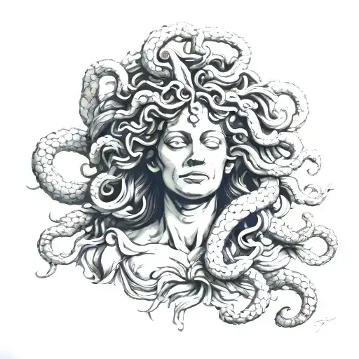 statue Medusa botanical tattoo design idea