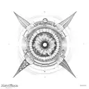 coffin with planets and spirals inside tattoo design idea