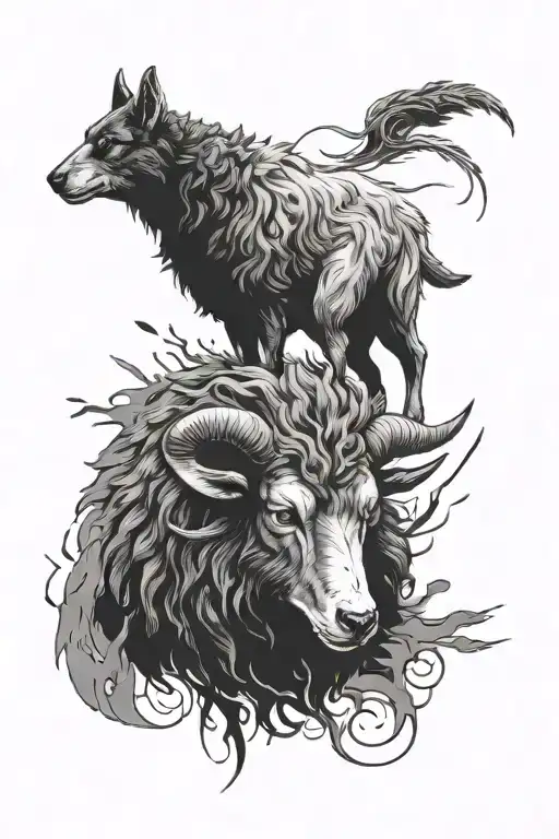 black sheep beating a wolf tattoo design idea