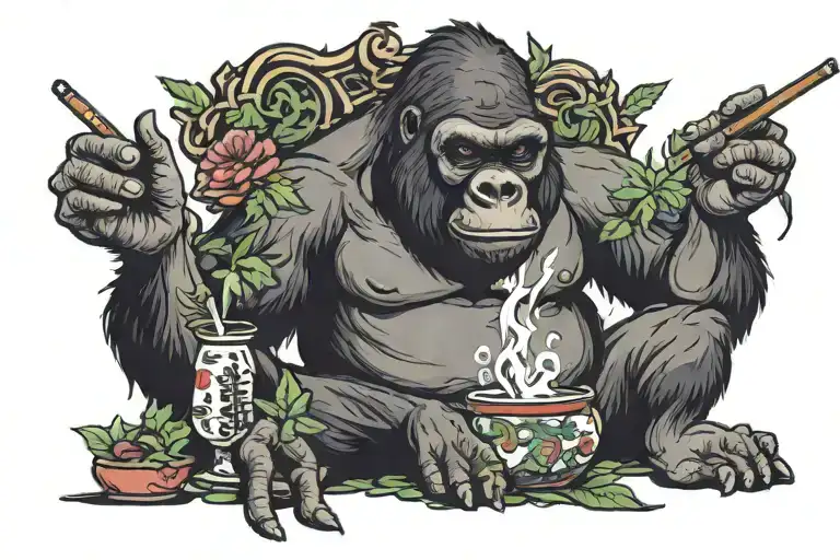 Gorilla smoking weed tattoo design idea
