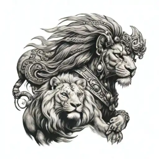 Indian God with lion tattoo design idea