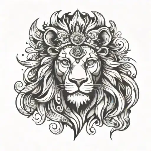 Indian God with lion tattoo design idea